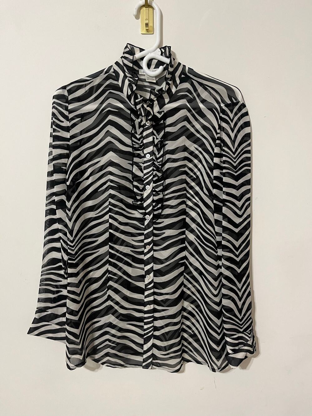 Vintage Harold’s 100% Silk Zebra Print Ruffle Blouse Top - Medium